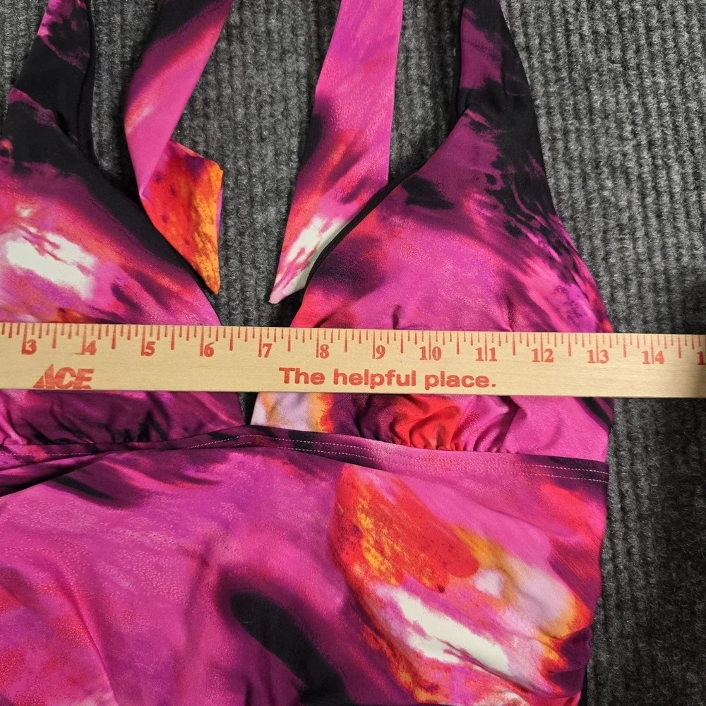 DKNY Women's Tie-Back Halter-Style One-Piece Swimsuit Pink Multicolor Med NWOT - Picture 4 of 6